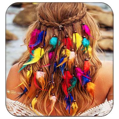 JAKAWIN Boho Feather Headband Rainbow Hair Accessories Indian Costume for Women