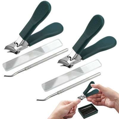 2Set Toenail Clippers for Thick Nails, Heavy Duty Stainless Steel Nail Clippers for Seniors, Wide Jaw Opening Nail Clipper Set with Precision Curved Blade, Cyan