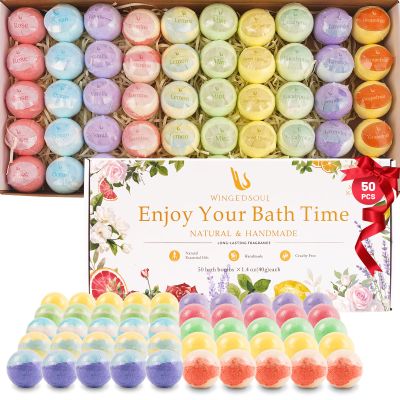 Organic Bath Bombs Set 50 PCS with 10 Rich Scents, Handmade Bath Bombs for Women with Essential Oils, Natural Bubble Bath for Moisturizing Skin, Spa Gift for Mother's Day Christmas Birthday Easter