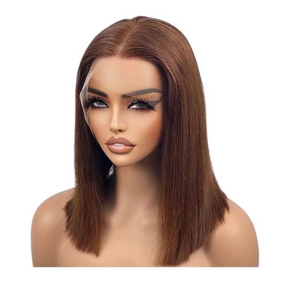 Wear and Go Glueless Chocolate Brown Straight Short Bob Wigs Human Hair for Black Women 13x4 HD Lace Front Wig 180 Density for Women with Thinning Hair(10 inch)