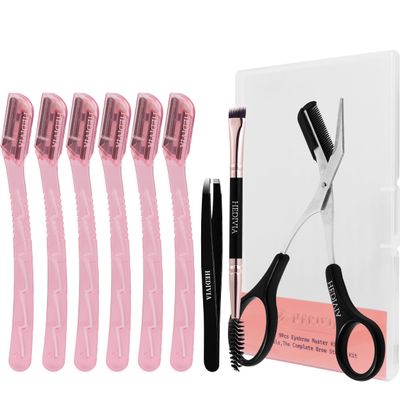 HEDVIA 9 Pcs Professional Eyebrow Razor for Women Kit,Face Razors for Women Dermaplaning,Dermaplane Razor for Women Face, Womens Disposable Razors for Women with 6 Small Razors Set(Pink)