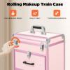 Professional Makeup Train Case with 2 Drawers, Large Cosmetic Traveling Case with Locks, Rolling Makeup Case on Wheels, 3 Layers Waterproof Salon Trolley Cart for Makeup Artists, Pet Beauticians view 4