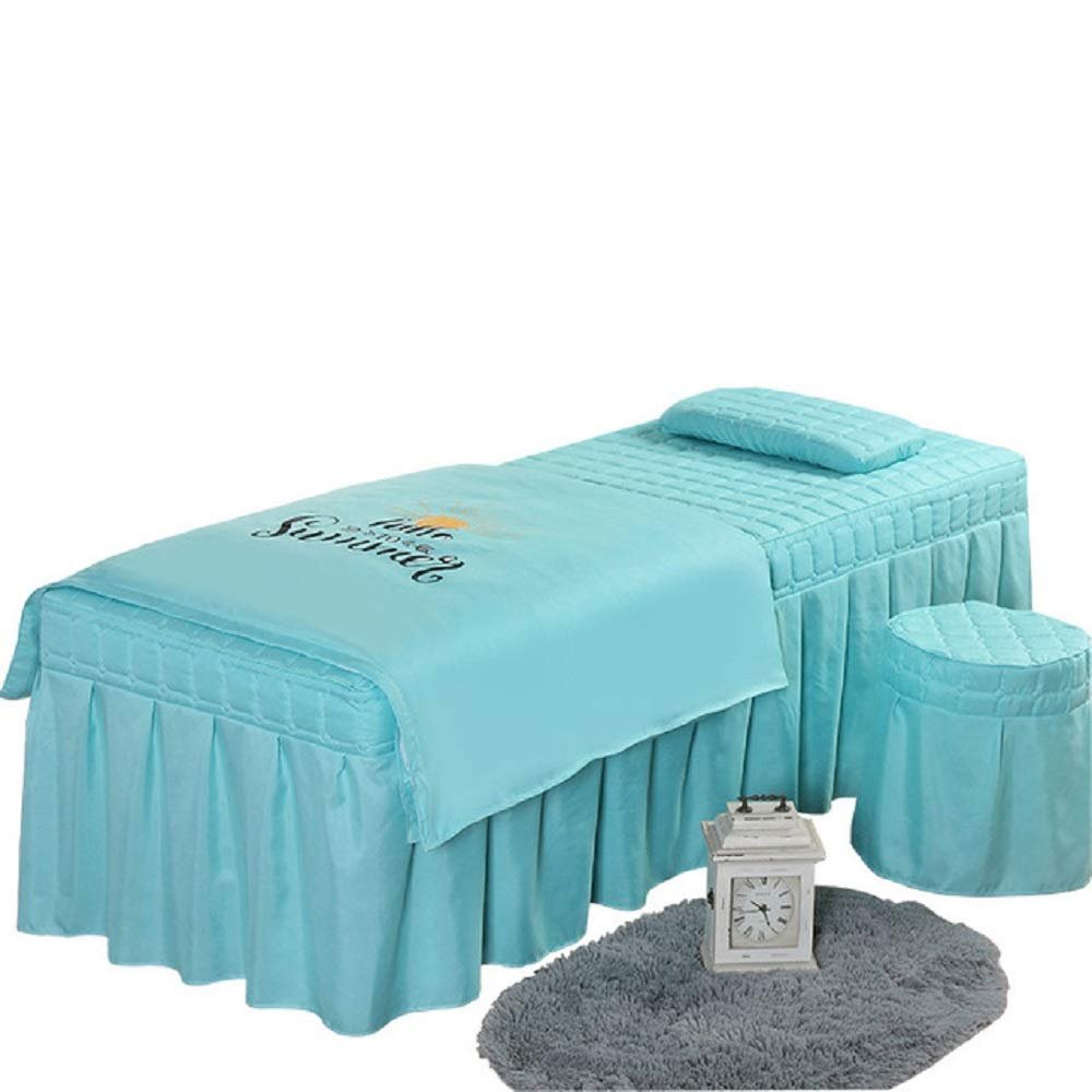 Gcljlmy 4pcs Beauty Salon Bedding Set Thick Bed Linens Sheets Bedspread Fumigation Massage Spa Pillowcase Duvet Cover Sets (Sky Blue,190x80cm)