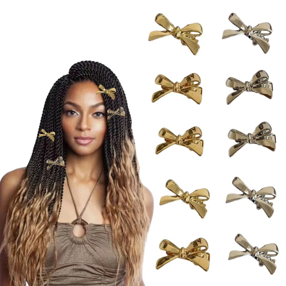 10 pcs Bow Hair Clips Mini Bow Hair Claw Clips for Women Party Weddings Daily Use Hair Accessories (Gold Silver)
