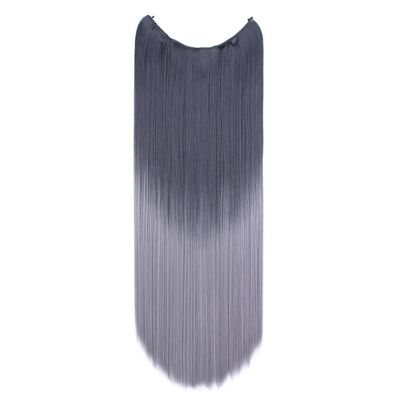 ALLUREMOUR Hairpiece One Piece Straight Hair Extension Red Blue Ombre Invisible Wire Seamless Invisible Design Synthetic Hair ALLUREMOUR(S-BlackTdimgray)