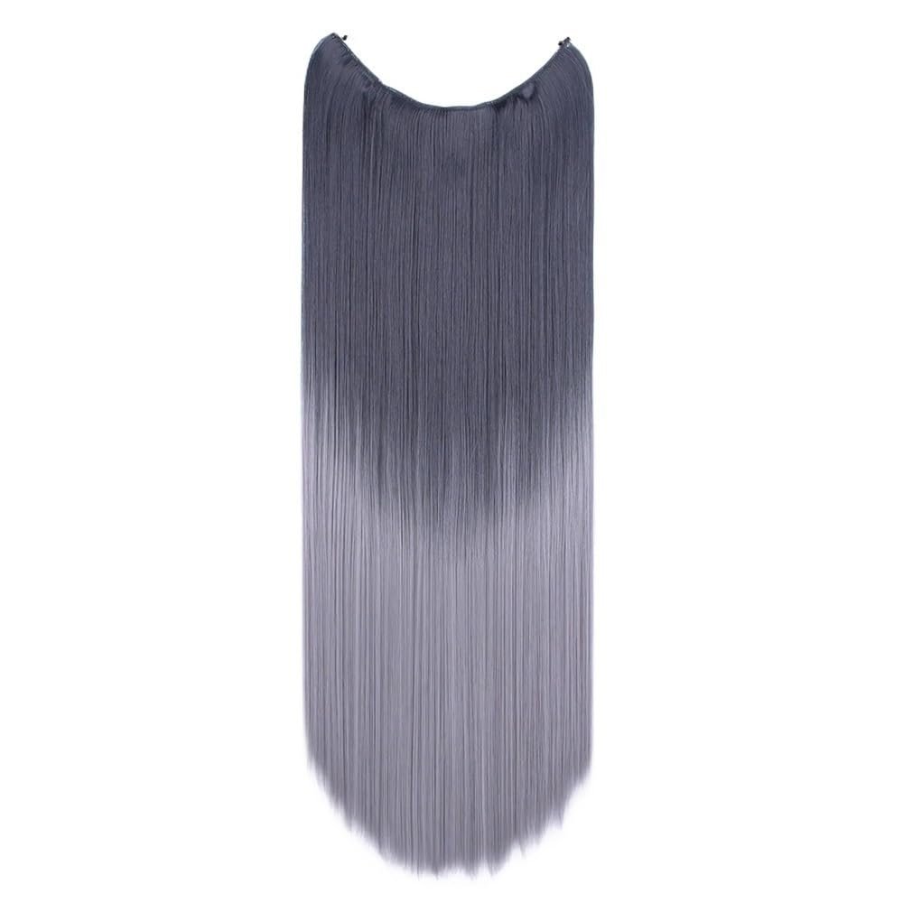 ALLUREMOUR Hairpiece One Piece Straight Hair Extension Red Blue Ombre Invisible Wire Seamless Invisible Design Synthetic Hair ALLUREMOUR(S-BlackTdimgray)