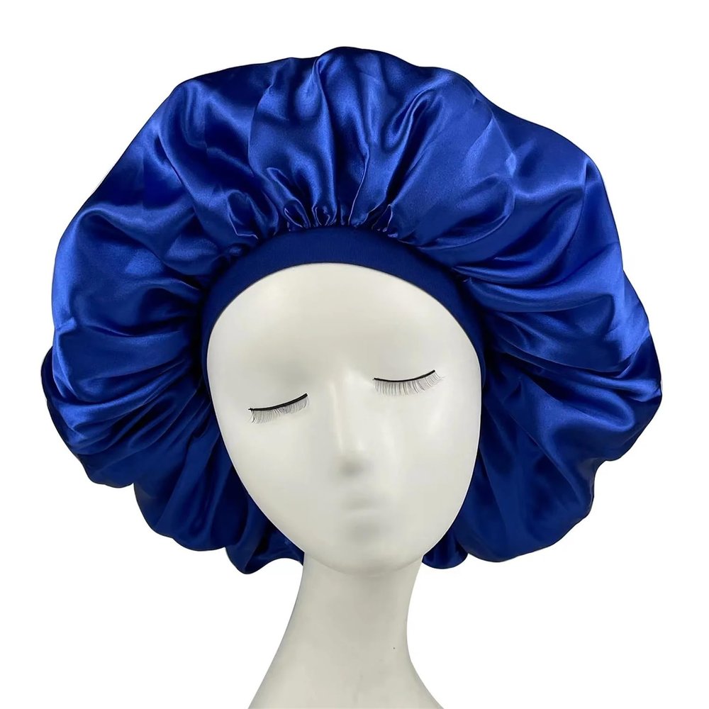 Silk Bonnet Night Sleep Cap, Silk Satin Sleep Bonnet For Women 2 Pcs Multicolor 42cm(Royal blue)