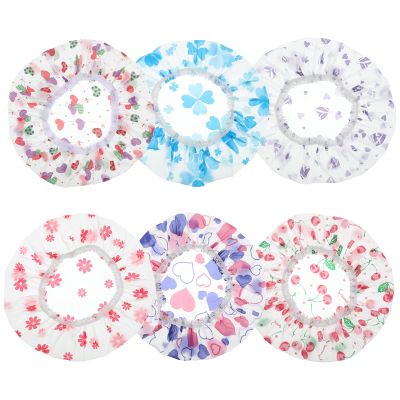 6 Pcs Shower Cap Reusable Elastic Hair Cap Waterproof Bath Hair Hat Shower Bath Caps Elastic Band Flower Printed Hairs Caps for Women Men Bathroom Travel Spa Salon