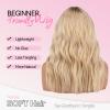 topshe Light Blonde Wavy Wig with Bangs, 18 Inch Synthetic Wigs for Women view 3