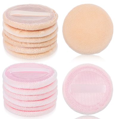 12 Pcs Round Setting Powder Round Cosmetic Sponges Cotton Cosmetic Face Makeup With Ribbon For Loose, Pressed Pink & Beige