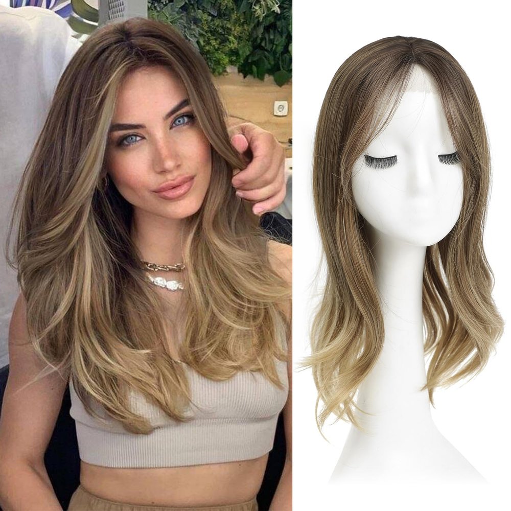 Ms Taj Hair Toppers for Women with Thinning Hair, 18 Inch Straight & Natural Wavy Hair Pieces, 6.5"x6.5" Full Coverage Base, Add Hair Volume for Daily Wear & Multiple Occasions(Brown to Beige Blonde)