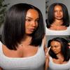 Nadula Yaki Straight Bob Drawstring Wig Human Hair with Face Framing Layers 180% Density, Glueless 7x5 Bye Bye Knots Wig Pre Cut/Plucked/Bleached Knots Ready to Go Short Layered Yaki Bob Wig 14inch view 1