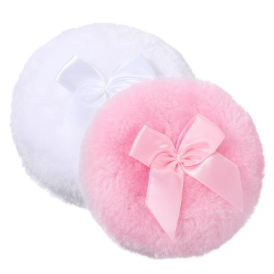 2 PCS Large Fluffy Makeup Sponge, 3.5 Inch Ultra Soft Washable Large Body Cosmetic Applicator Round Reusable Dusting Cosmetic Sponge for Wet Dry Makeup Face Body (White & Pink)