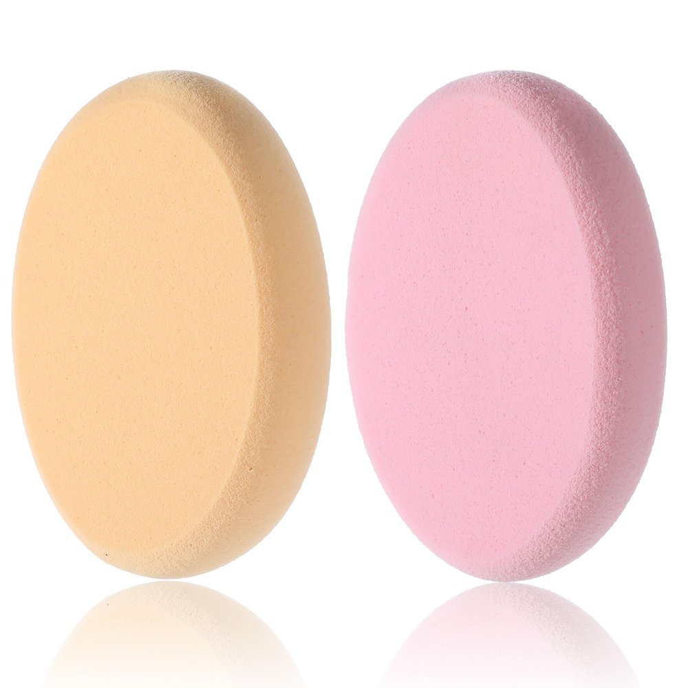2 Pack Sponge for Makeup, Oval Puff Egg Foundation Sponge Skin Tone and Pink Air Cushion Puff for Eye Foundation Blush Application Forehead Cheeks Wet and Dry