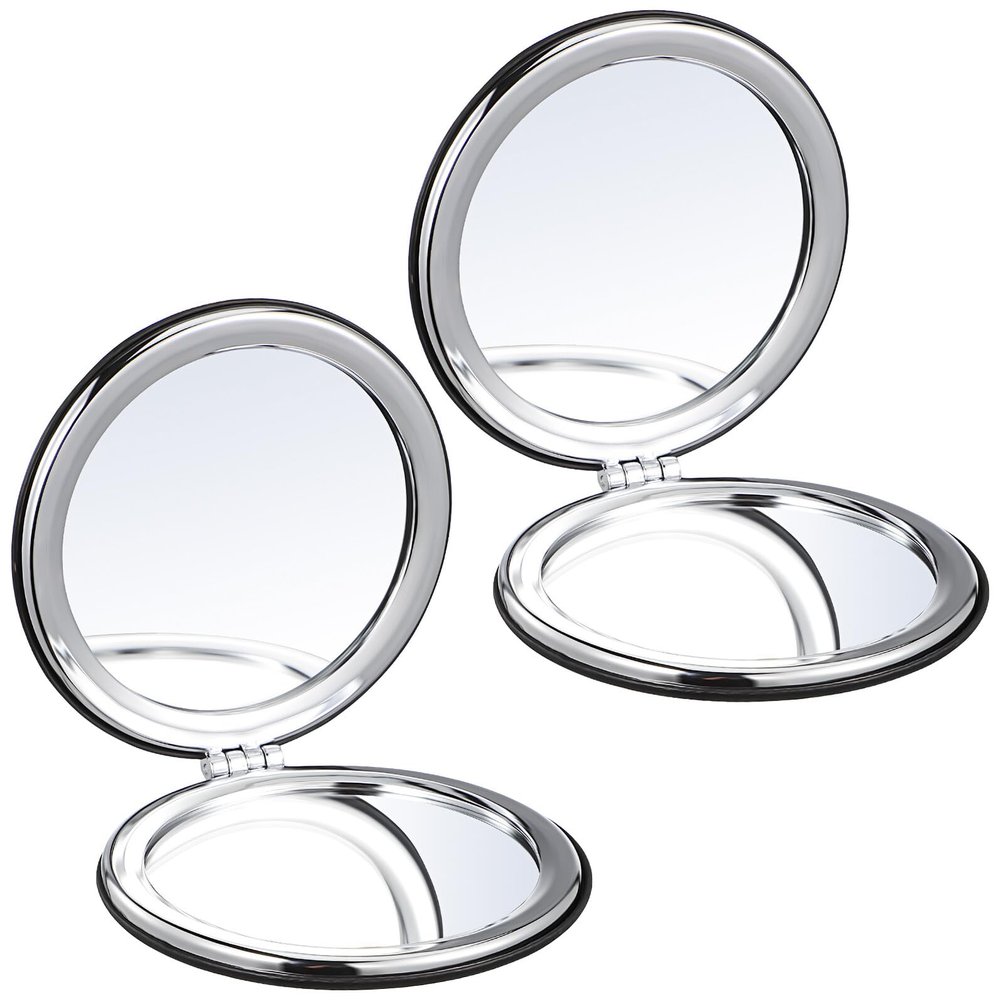 IWOWHERO Portable Mini Makeup Mirror 2pcs Small Compact Travel Mirror for Purse with Magnifying Function for On-The-Go Use