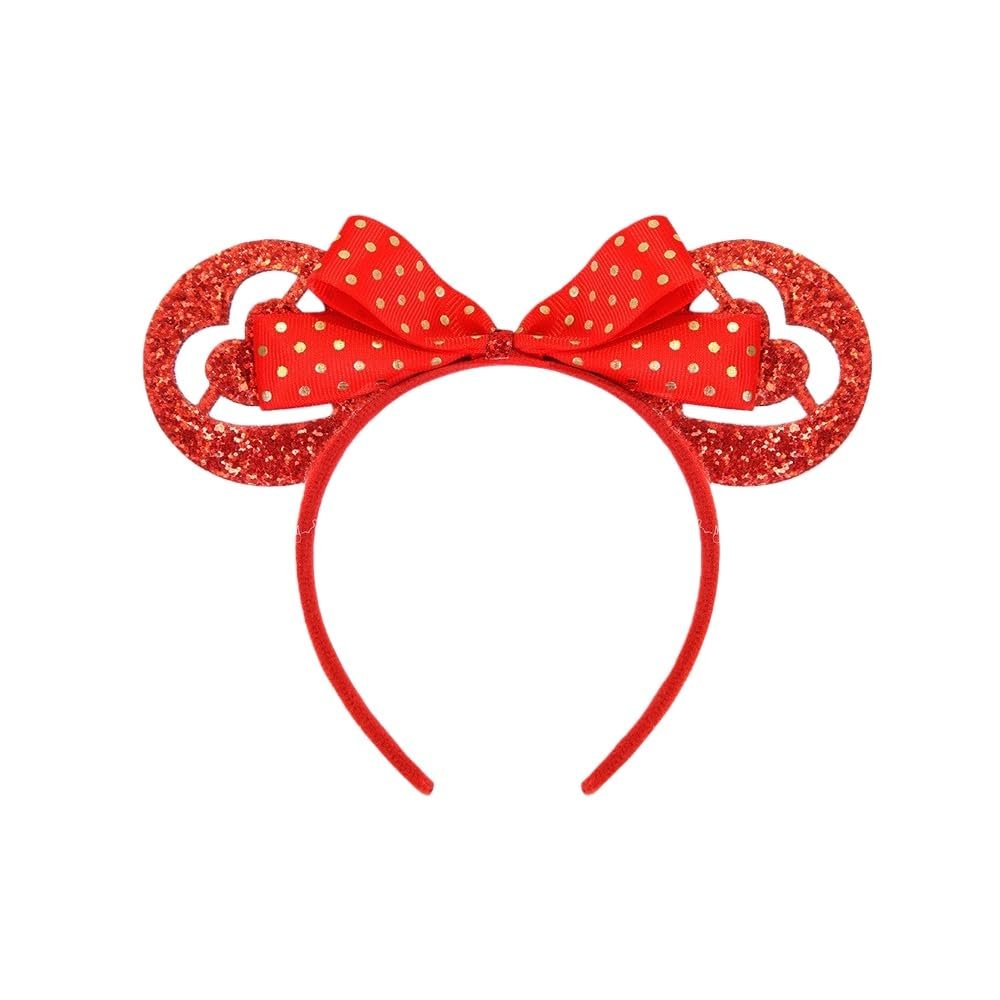 Koolgil Women's Valentine's Day Heart Headband, Love Theme Party Decorations, Photo Props with Bows and Floral Designs, Holiday Hair Accessories (A- Love Heart Mouse Ear)