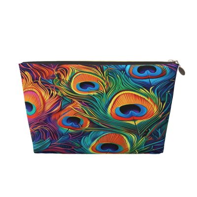 Ntyfur Vibrant Peacock Feather Pattern Makeup Bag Toiletry Case Cosmetic Bag Travel Pouch for Women 7 X 2.4 X 5 Inch
