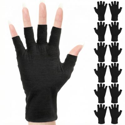 6 Pairs Cotton Gloves for Dry Hands Sleeping, Fingerless Sleep Gloves for Moisturizing and Comfort(Black)