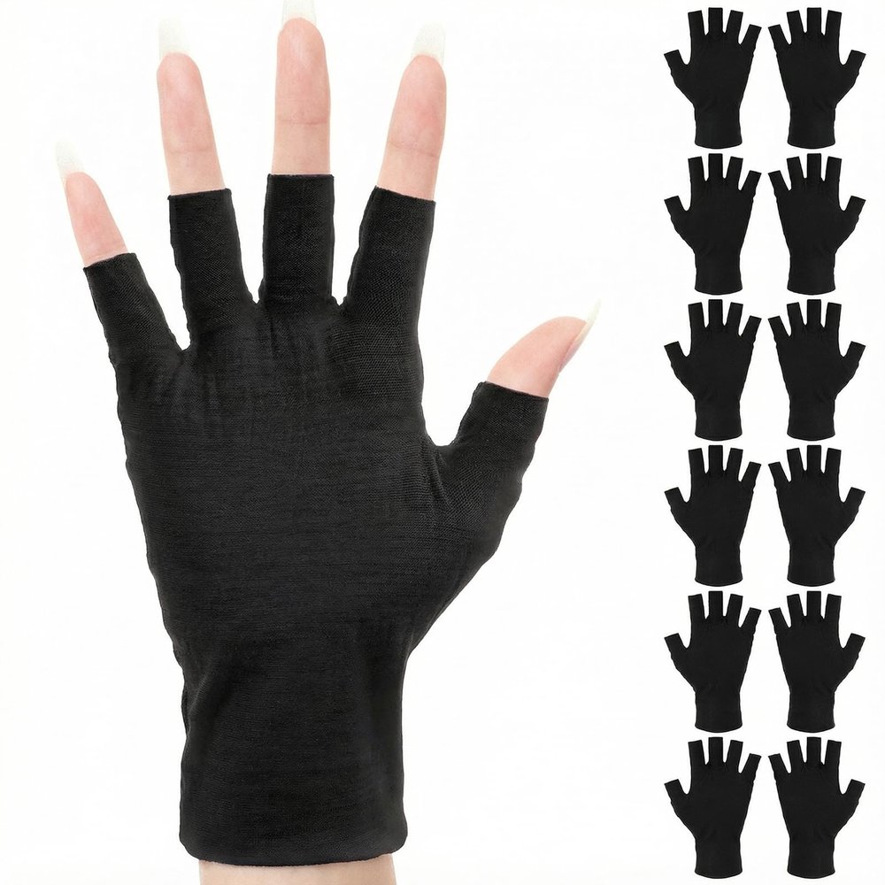 6 Pairs Cotton Gloves for Dry Hands Sleeping, Fingerless Sleep Gloves for Moisturizing and Comfort(Black)