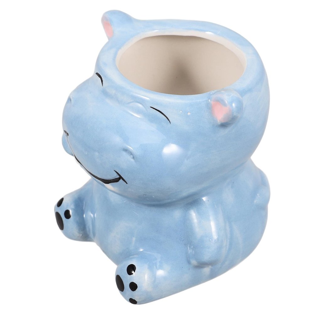 TIDTALEO Cute Hippo Shaped Ceramic Makeup Brush Holder and Pen Organizer, Animal Design Succulent Planter for Home Vanity Desk, Multifunctional Cosmetic Brush Cup for Bathroom and Office