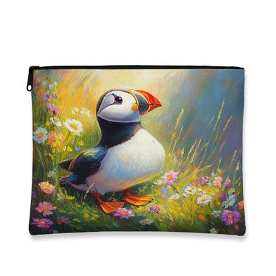 Artistic Floral Makeup Bag, Bird Design Cosmetic Travel Pouch for Women, Portable Canvas Zipper Organizer, Spring Skincare Toiletry Bag 7x9 Inch