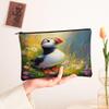 Artistic Floral Makeup Bag, Bird Design Cosmetic Travel Pouch for Women, Portable Canvas Zipper Organizer, Spring Skincare Toiletry Bag 7x9 Inch view 2