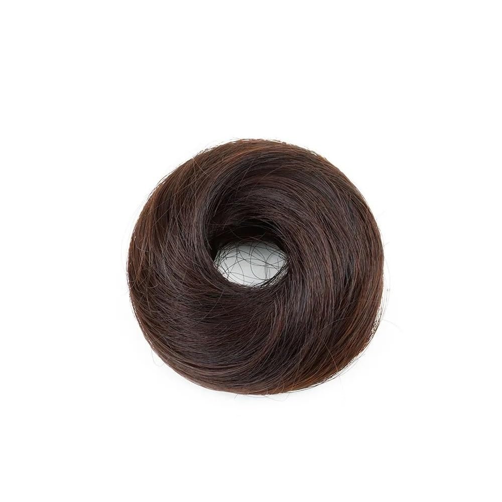 Llhdmeng Scrunchies Donut Wig Accessory Updo Buns Hairs Synthetic Piece Straight Chignon Extension Mini Rubber Band Hair Bun Elegant or Chic Look(Dark Brown)