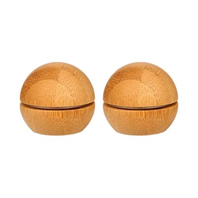 2 Pcs 5ml Empty Aluminum Tin with Bamboo Shell Cosmetic Sample Containers Cute Ball Shaped Metal Tin Jars Bamboo Tins Cosmetic Jars with Screw Lids for Make Up Lotion Sample Lip Balm Eye Shadow
