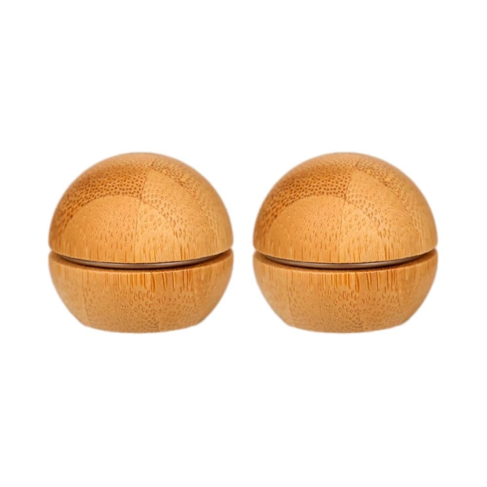 2 Pcs 5ml Empty Aluminum Tin with Bamboo Shell Cosmetic Sample Containers Cute Ball Shaped Metal Tin Jars Bamboo Tins Cosmetic Jars with Screw Lids for Make Up Lotion Sample Lip Balm Eye Shadow