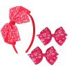 NEWSPIED Valentine's Day Bow Headband Rose Red Cute Hair Bands with 2Pcs Heart Bow Hair Clips Set Valentines Headband for Party Favor Valentines Hair Accessories view 1
