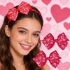 NEWSPIED Valentine's Day Bow Headband Rose Red Cute Hair Bands with 2Pcs Heart Bow Hair Clips Set Valentines Headband for Party Favor Valentines Hair Accessories view 2