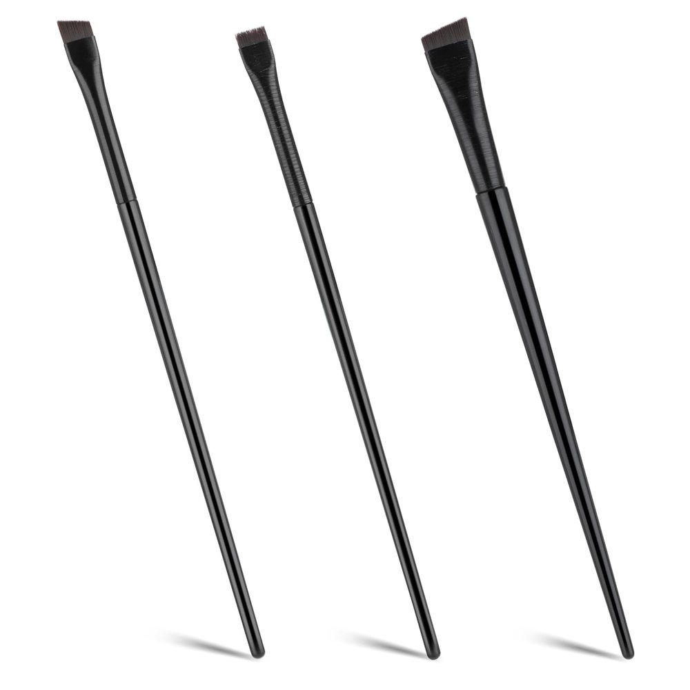 3 PCS Angled Eyebrow Brush Set, Precision Eye Brow Brushes for Makeup, Fine Point Slanted Ultra Thin Flat Design Eyeliner Brush for Beauty Cosmetic Tool Women Gifts (Black, 5.4-5.9 Inches)