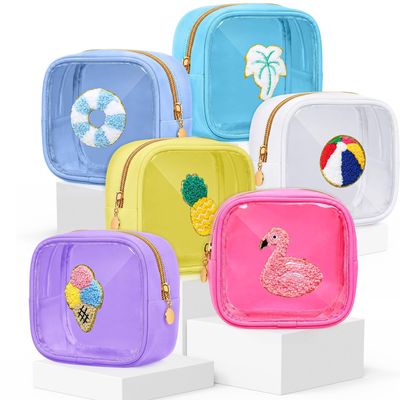 Silkfly 6 Pcs Mini Preppy Patch Makeup Bags Bulk, Beach, Multicolor