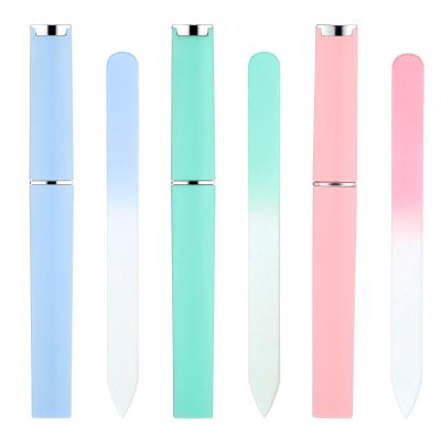 3 Pack Crystal Nail Files for Natural Nails, Double Sided Travel Nail File with Case, Glass Fingernail Files for Women (Pink+Blue+Green)