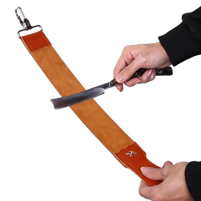 Ymiko Genuine Leather Strop Strap Barber Straight Sharpener Double Sided Sharpening Belt for Professional Home Use Brown 19.8 x 2.0 Inches