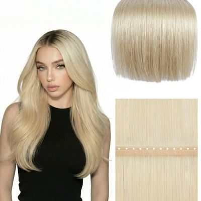 HairHoo Butterfly Weft Hair Extensions Double Drawn Platinum Blonde Glue-Free Real Human Hair Extensions with Install Accessories, Breathable Invisible Weft for Home or Salon 18 Inch 110g