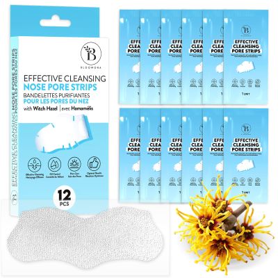 BLOOMORA Nose Pore Strips, Nose Blackhead Remover Strips with Witch Hazel, Pore Cleansing Strips & Whitehead Remover Strips, For a Visibly Cleaner, Smoother, Radiant-Looking Skin (12 pc) - GEN2