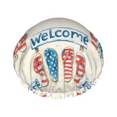 American Flag Element Flip Flops Shower Caps Reusable Waterproof Adjustable Stylish Hair Cap Elastic