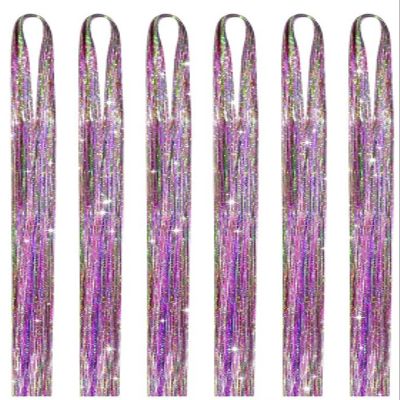 Hair Tinsel 10pcs 120cm Shiny Sparkle Threads Glitter Hair Tinsel Rainbow Strands Gold Laser False Extensions For Women Styling(ColorH)