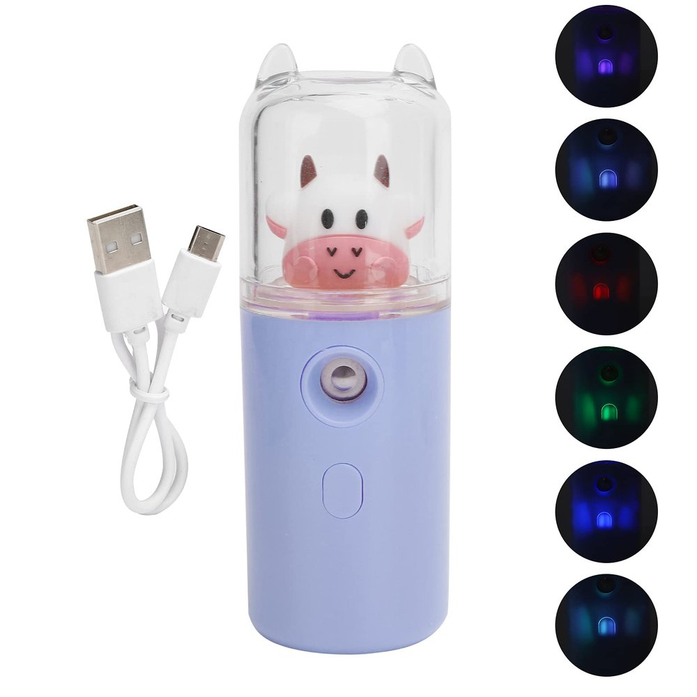 Yinhing Portable Nano Facial Moisturizing Handy Cool Mist Sprayer with Color Light Function for Daily Skincare Travel Essential ABS Material USB Rechargeable (Purple)