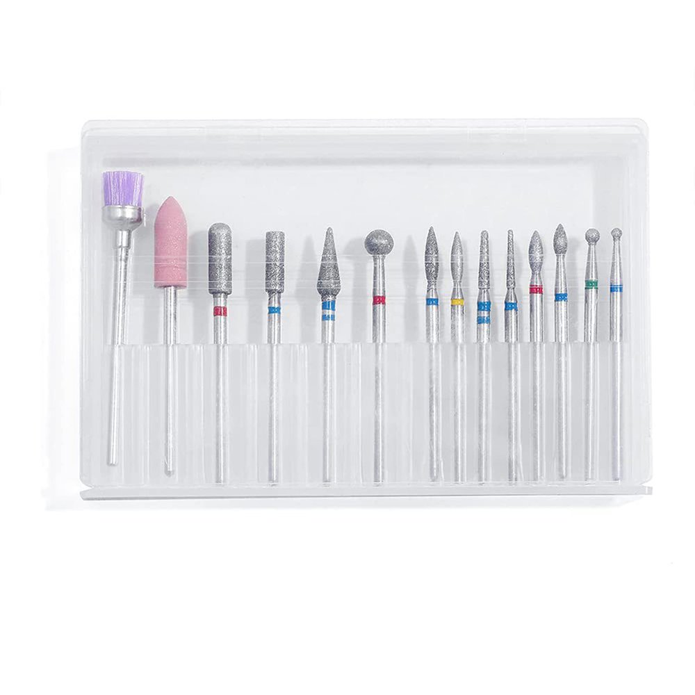 Yinhing Nail Drill Bits Set Professional 14PCS Sanding Polishing Removing for Acrylic Gel Nails Manicure Pedicure Tool with Storage Case Multi Color