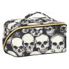 OSYWENRY Monochrome Line Skull Large Capacity Makeup Bag for Women Girls, Travel Cosmetic Organizer with Divider & Handle, Portable Toiletry Bag view 1