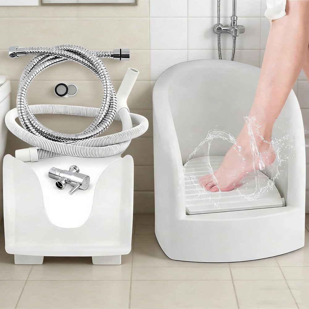hocvseo Muslim Footbath, Press Spray Foot Washer, with Inlet/Outlet Pipes and Angle Valves, Wudu Wash Ablution Foot Washer, Promote Blood Circulation, Stress Relief