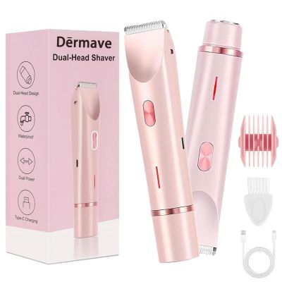 Dermave Shaver Bikini Shaver - Trimmer 2.0 for Women, 2 in 1 Electric Dual Head Razors, Ipx7 Waterproof, USB Charging, Painless Hair Removal for Private Area/Facial/Pubic/Hair Body (Pink)
