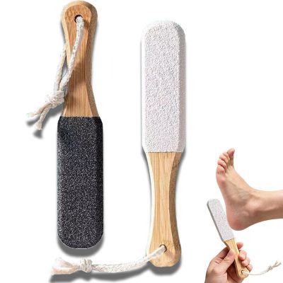 2-Pack Professional Pedicure Foot File & Pumice Stone with Wooden Handle on a Stick - Callus Remover and Foot Scrubber for Dead Skin, Dry Rough Feet, Cracked Heels and Corns