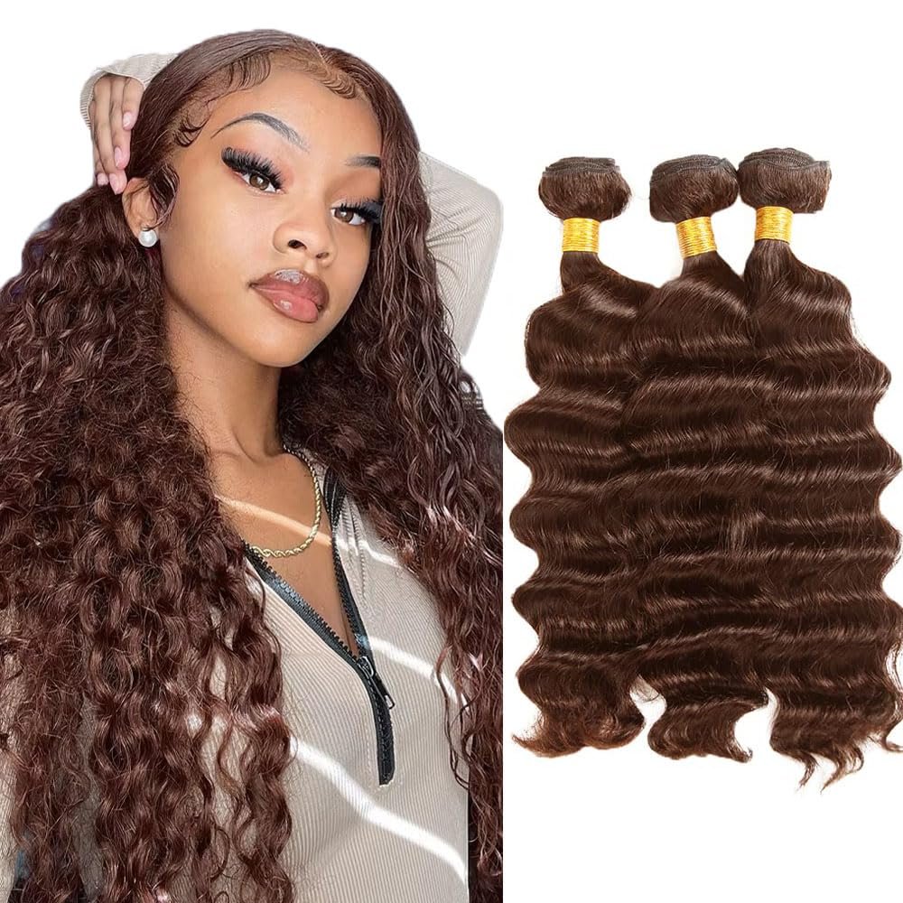 26 28 30 Inch #4 Chocolate Brown Human Hair Bundles Deep Wave Niegmeag Bundle Doubles Weft Weave 3 Bundles Total 150g Dark Brown Color Human Hair Extensions