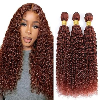 #33 Reddish Brown Jerry Curly Bundles Human Hair 3 Bundles,14 16 18 In 300g