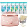 Waxing Kit for Hair Removal - Beginner Friendly Wax Warmer with 6 Bags Hard Wax Beans Freesia & Milk & Aloe, Ideal for Body, Bikini, face, Home Salon Use - Pink Beach view 1