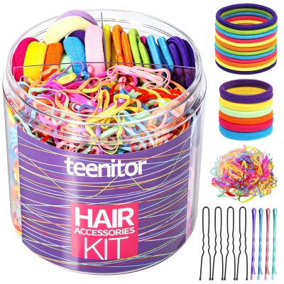 Teenitor Colorful Hair Accessories Kit for Woman Girls 500pcs Elastic Hair Bands 30pcs Ponytail Holders, Seamless Thick Hair Bands, 40pcs Bobby Pins Colorful