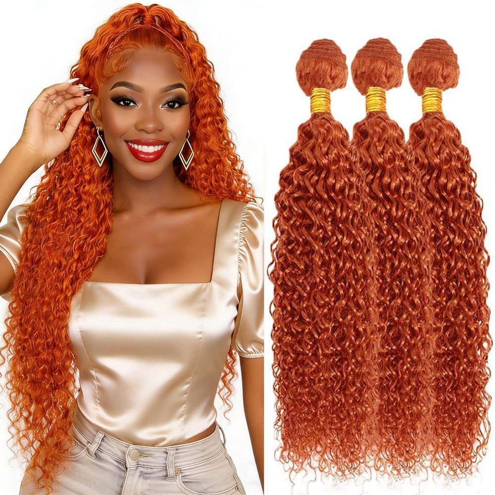 #350 Orange Kinky Curly Human Hair Bundles 14 16 18 Inch Hair Extensions